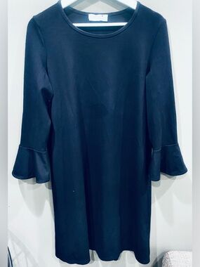 Women’s Vintage Estée Lauder Classic Black Stretchy Dress Bell 3/4 Sleeve Size L